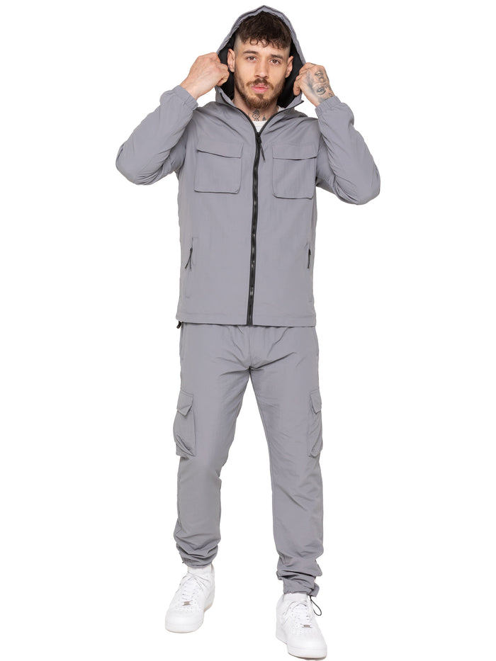 enzo jeans Samuele Crinkle Jacket and Cargo Pants Set- Grey