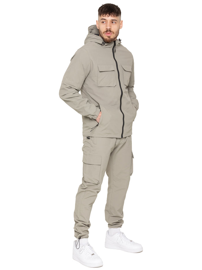 Enzo Jeans Samuele Crinkle Jacket And Cargo Pants Set- Olive