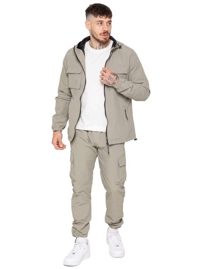 enzo jeans Samuele Crinkle Jacket and Cargo Pants Set- Olive