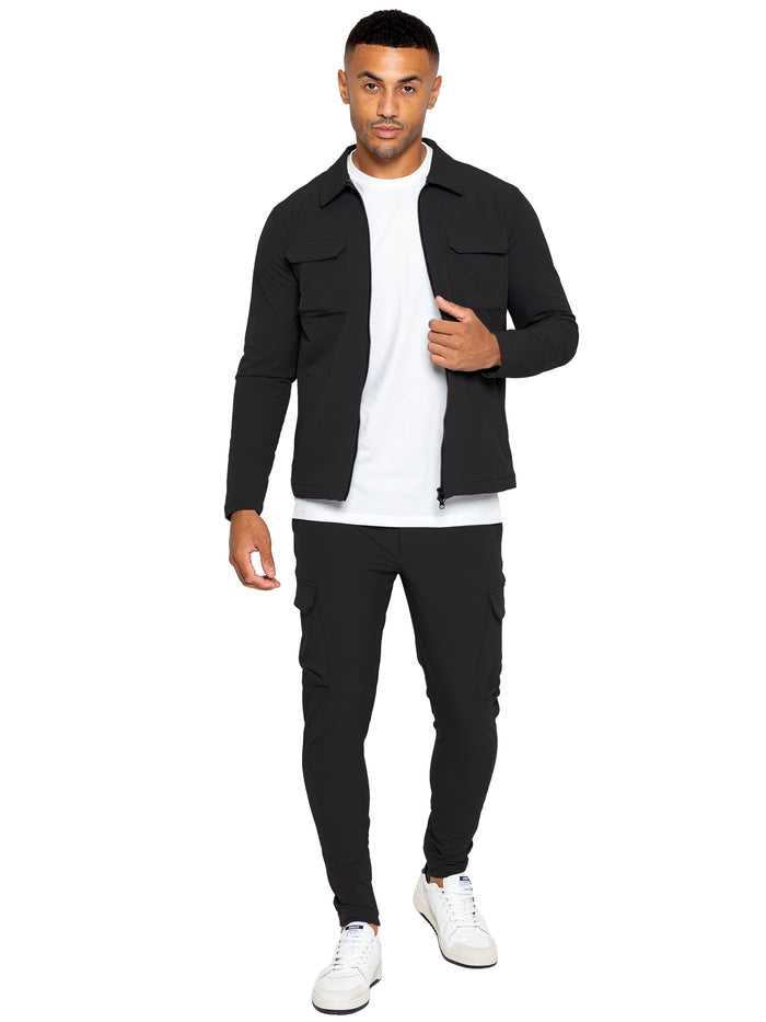 enzo jeans Santiago Stretch Cargo Jacket and Pants Set - Black