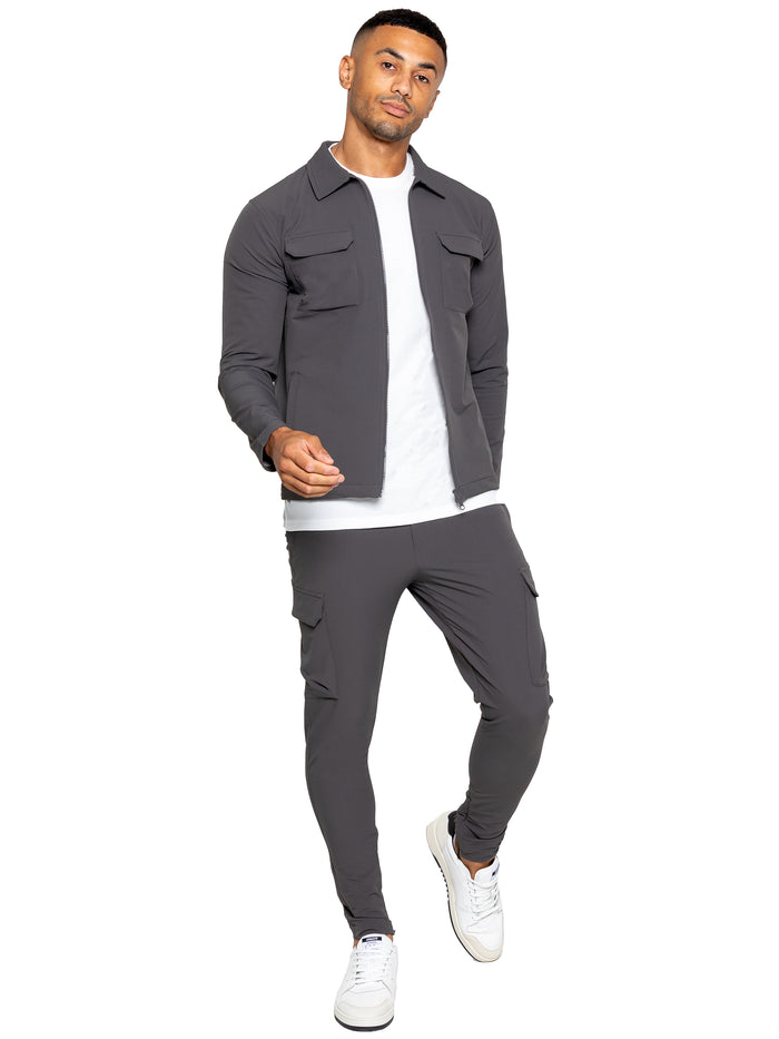 Enzo Jeans Santiago Stretch Cargo Jacket And Pants Set - Grey