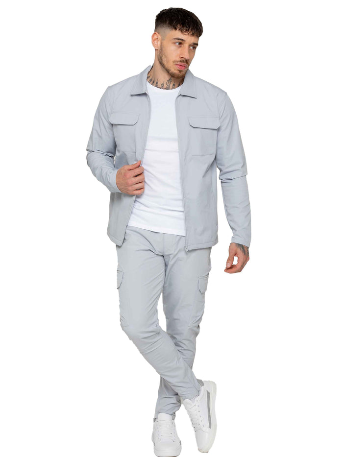 Enzo Jeans Santiago Stretch Cargo Jacket And Pants Set - Light Grey