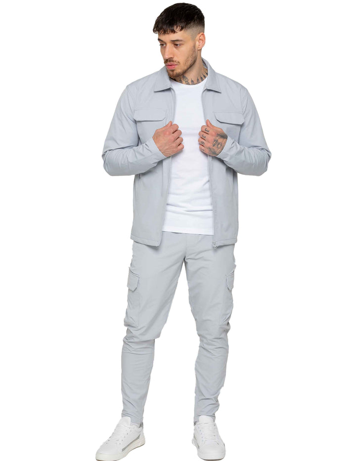 enzo jeans Santiago Stretch Cargo Jacket and Pants Set - Light Grey