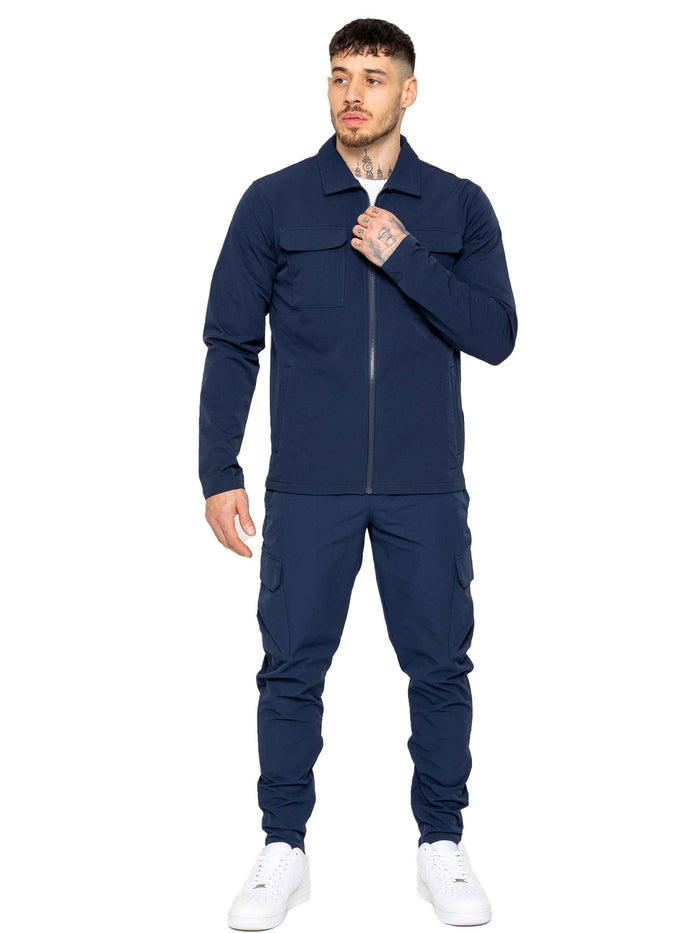 Enzo Jeans Santiago Stretch Cargo Jacket And Pants Set - Navy