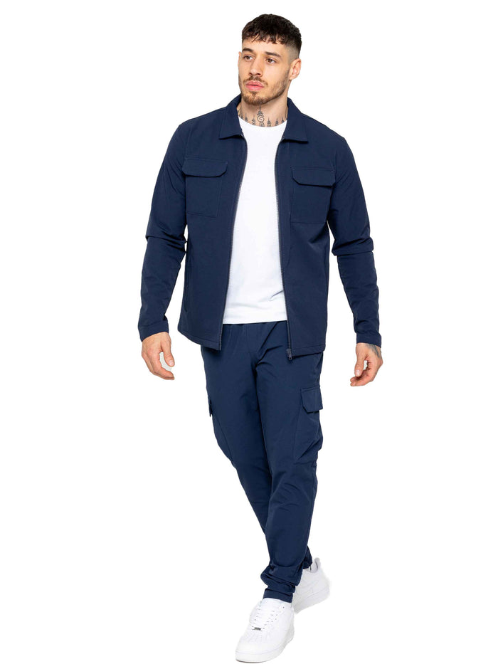Enzo Jeans Santiago Stretch Cargo Jacket And Pants Set - Navy