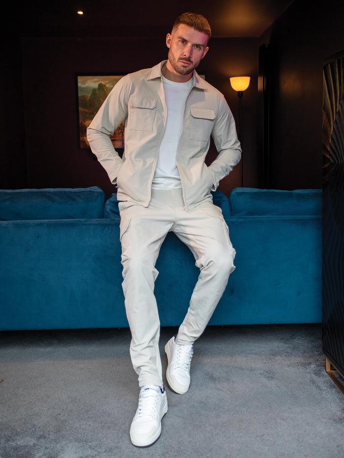 Enzo Jeans Santiago Stretch Cargo Jacket And Pants Set - Stone