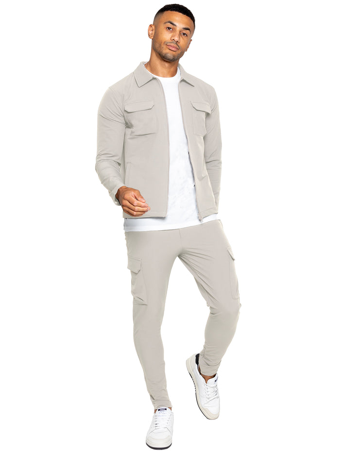enzo jeans Santiago Stretch Cargo Jacket and Pants Set - Stone