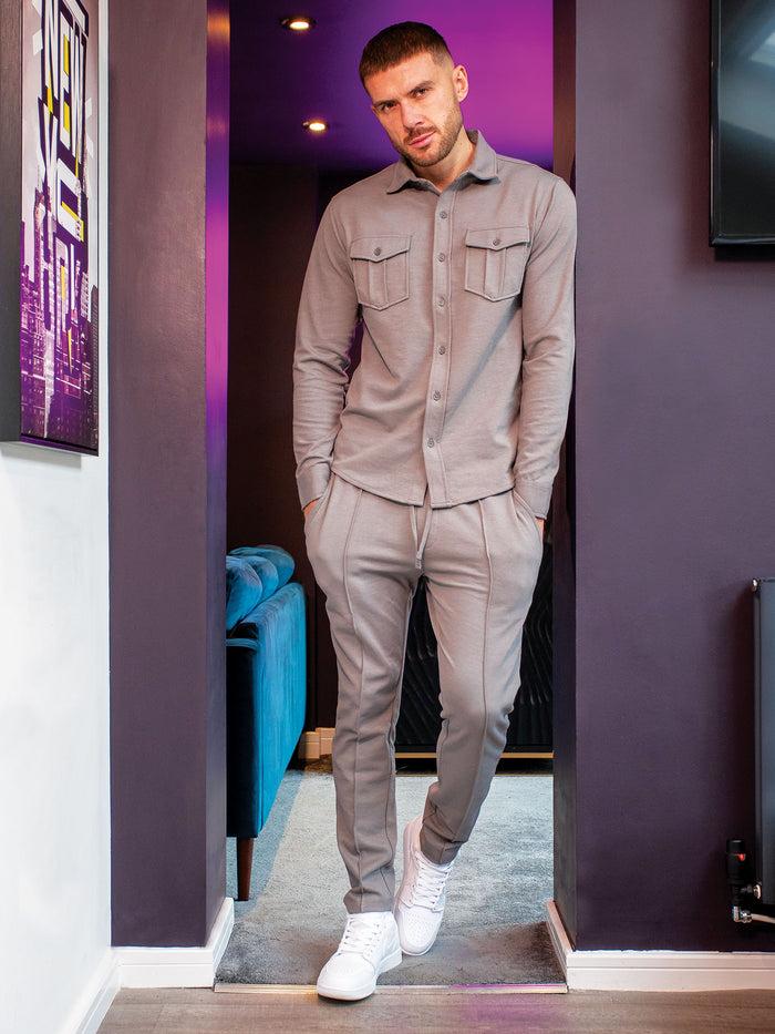 Enzo Jeans Santino Casual Overshirt And Trouser Set - Grey