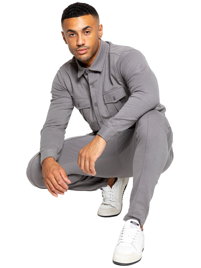Enzo Jeans Santino Casual Overshirt And Trouser Set - Grey