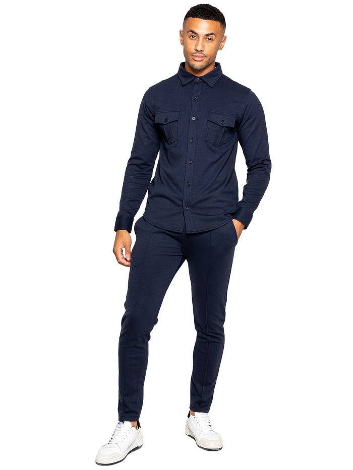 Enzo Jeans Santino Casual Overshirt And Trouser Set - Navy
