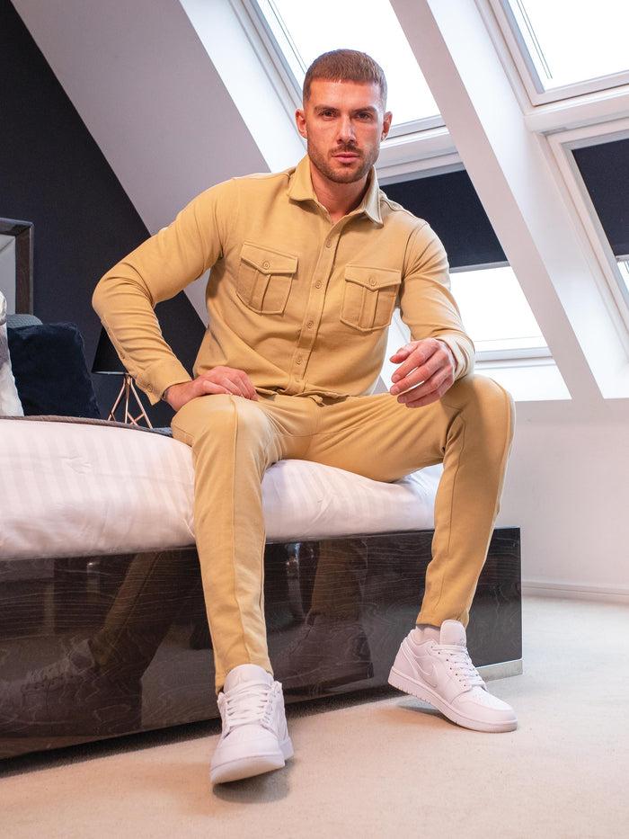 Enzo Jeans Santino Casual Overshirt And Trouser Set - Stone