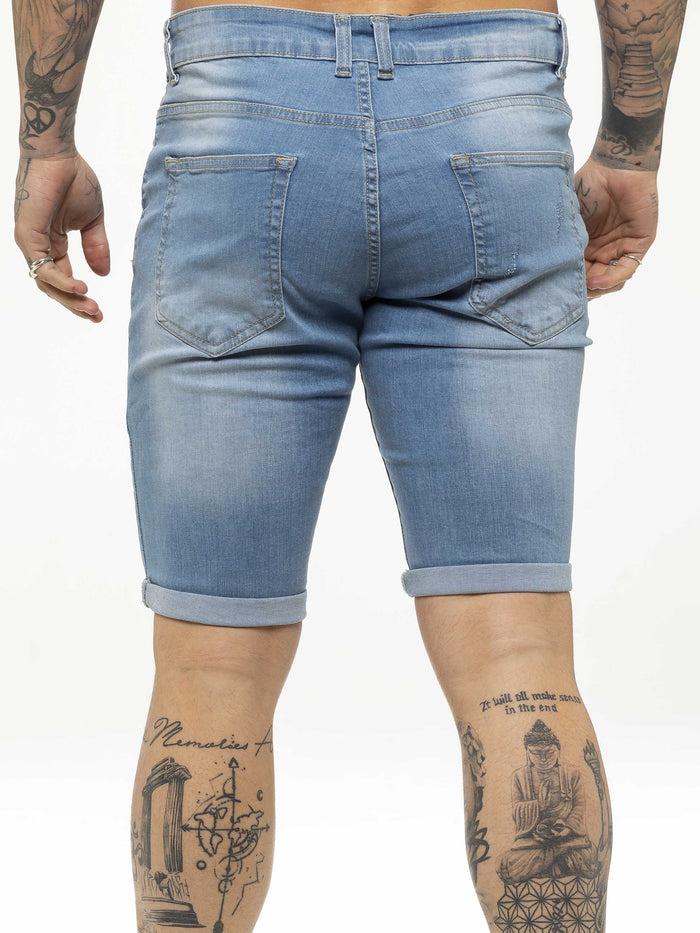 Enzo Jeans Theo Stretch Rip Denim Shorts - Light Blue