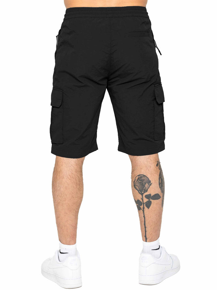 Enzo Jeans Tiago Crinkle Utility Cargo Shorts - Black