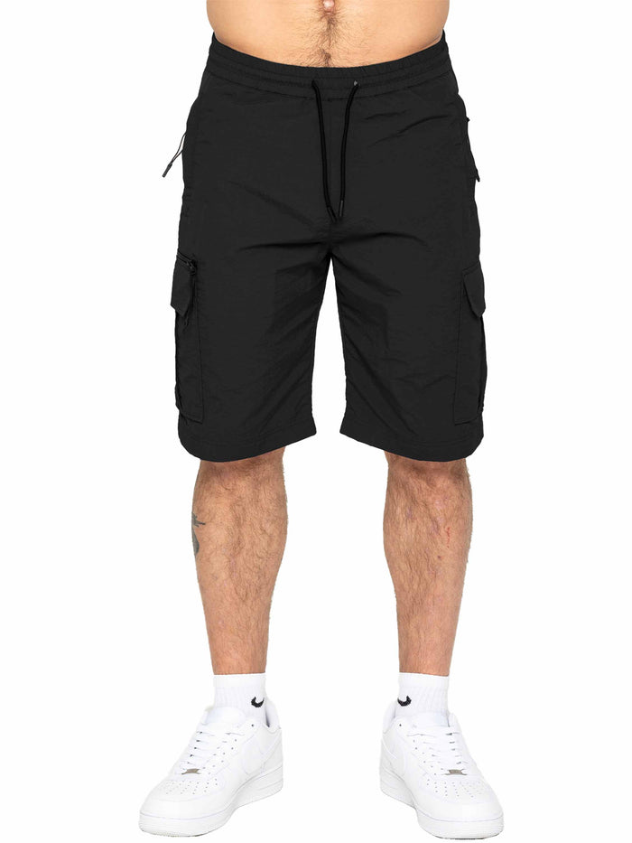 enzo jeans Tiago Crinkle Utility Cargo Shorts - Black