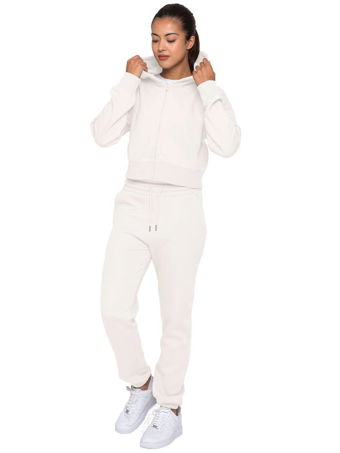 Enzo Jeans Zip Crop Hoodie And Jogger Set - Off White