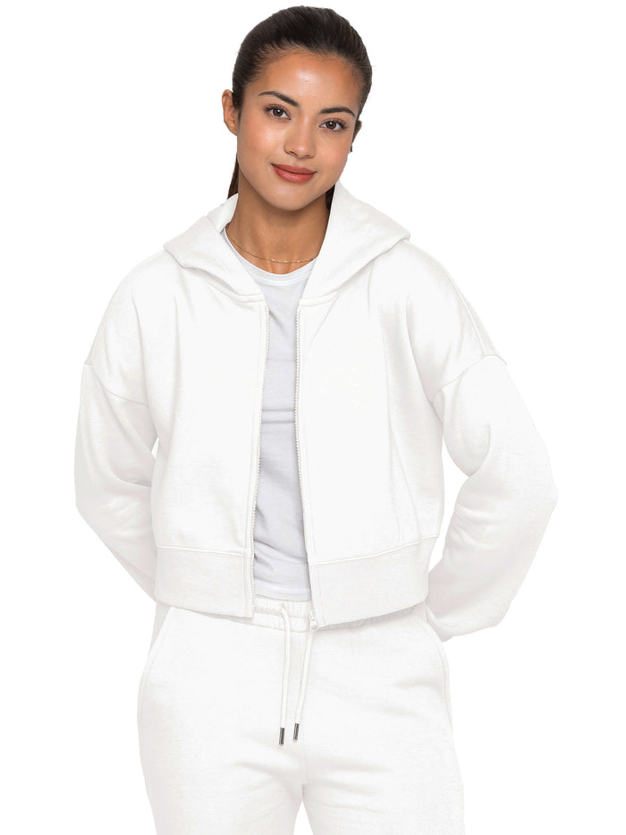 Enzo Jeans Zip Crop Hoodie And Jogger Set - Off White
