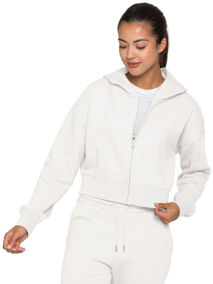 Enzo Jeans Zip Crop Hoodie And Jogger Set - Off White