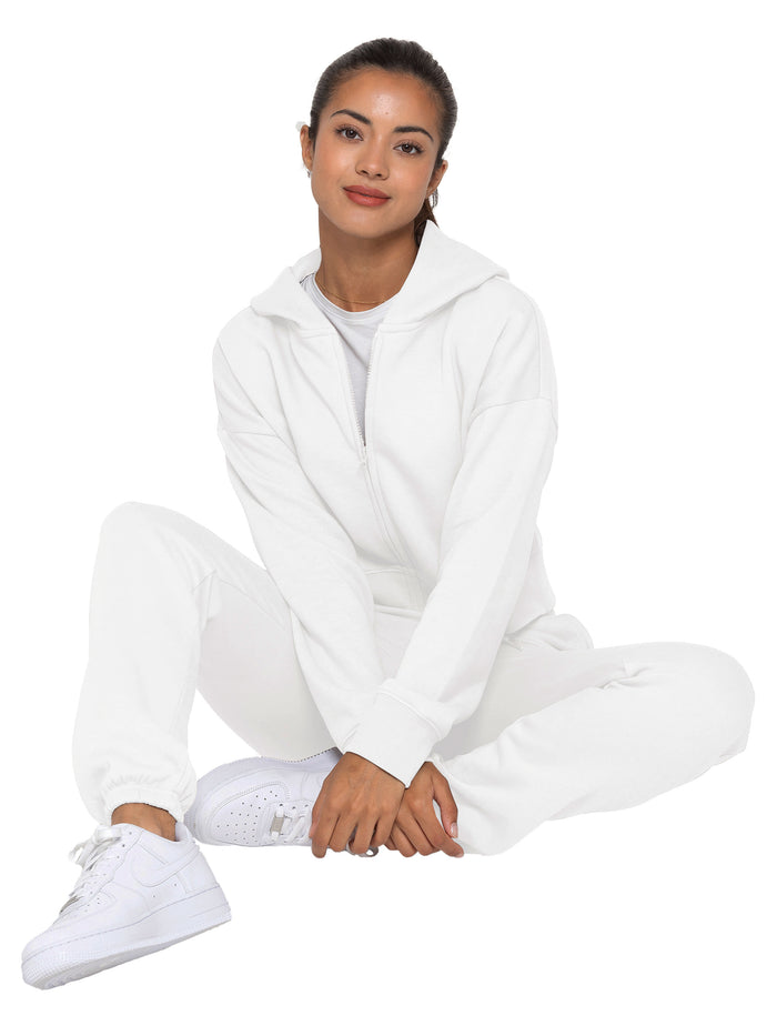 enzo jeans Zip Crop Hoodie and Jogger Set - Off White