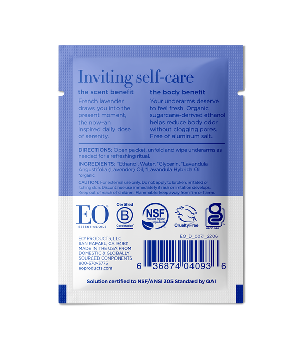 Eo Essential Oils French Lavender Deodorant Wipes