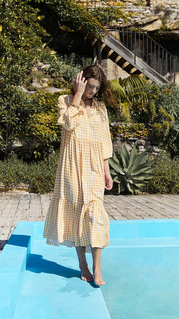 Ephemera MARIGOLD GINGHAM BUTTON DOWN MAXI
