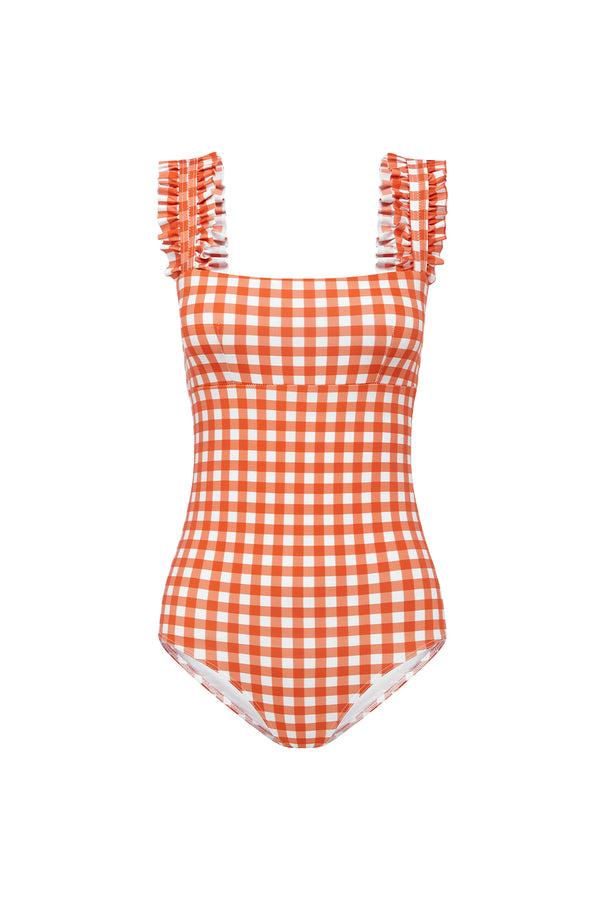 ephemera TERRACOTTA GINGHAM RUFFLE ONE PIECE
