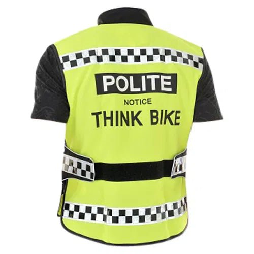 equisafety Equisafety POLITE Think Bike Hi Vis Waistcoat - BLACK CHECKERED TAPE