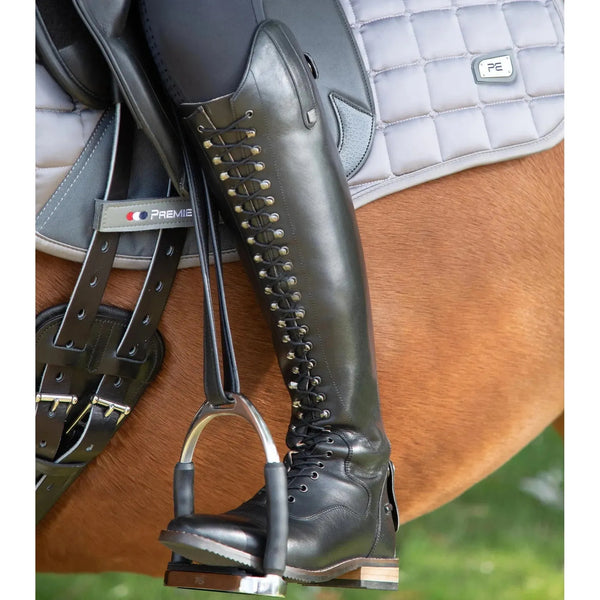 equisafety PREMIER EQUINE Maurizia Ladies Lace Front Tall Leather Riding Boot-BLACK