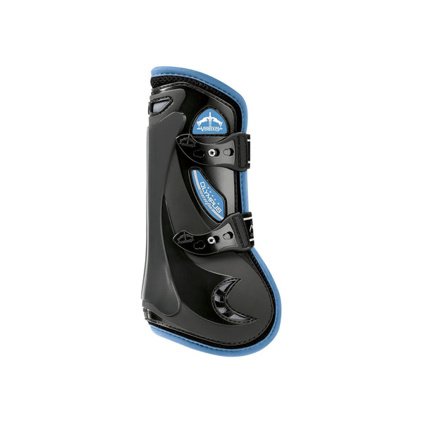 equisafety Veredus Olympus Vento Tendon Boot - Horse Front Leg - Black with Light Blue Edging