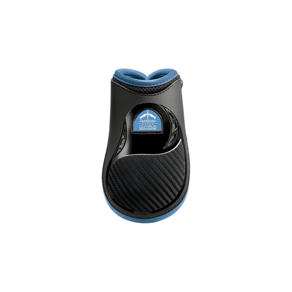 equisafety Veredus Olympus Vento Tendon Boot - Horse Rear Leg - Black with Light Blue Edging
