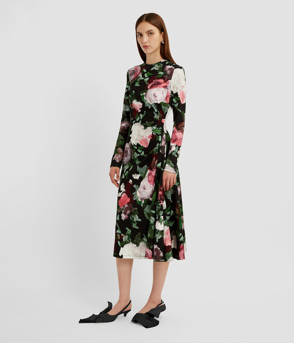Erdem Long Sleeve Draped Midi Dress