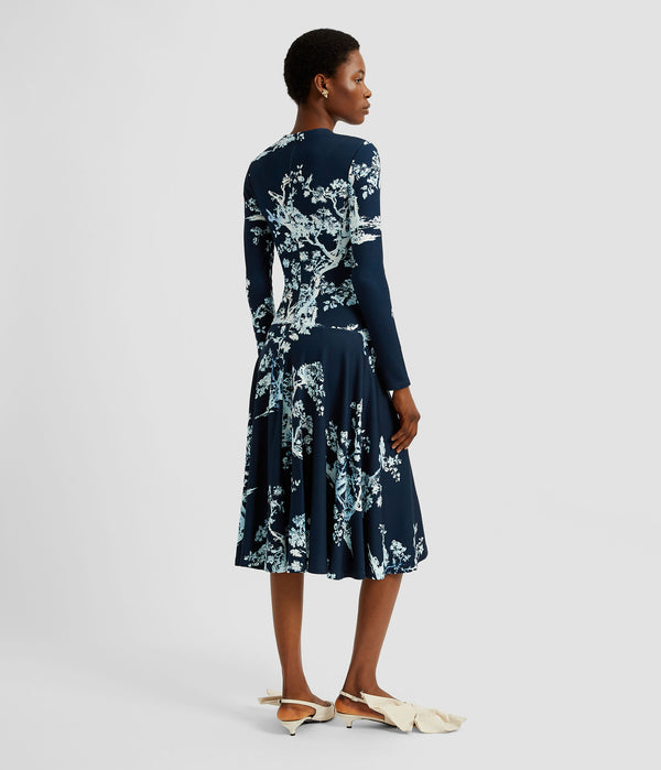 Erdem Long Sleeve Draped Midi Dress