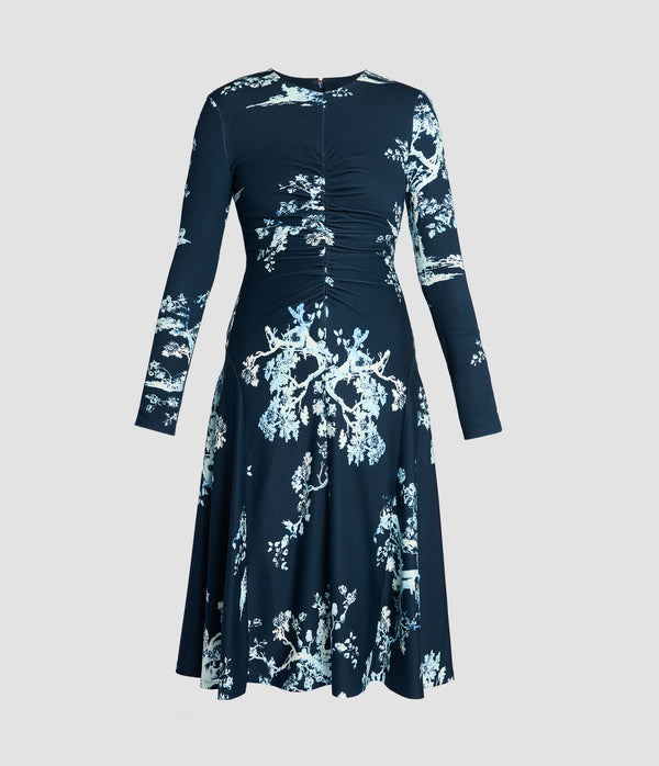 erdem Long Sleeve Draped Midi Dress