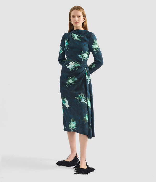 Erdem Long Sleeve Draped Midi Dress