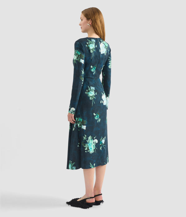 Erdem Long Sleeve Draped Midi Dress