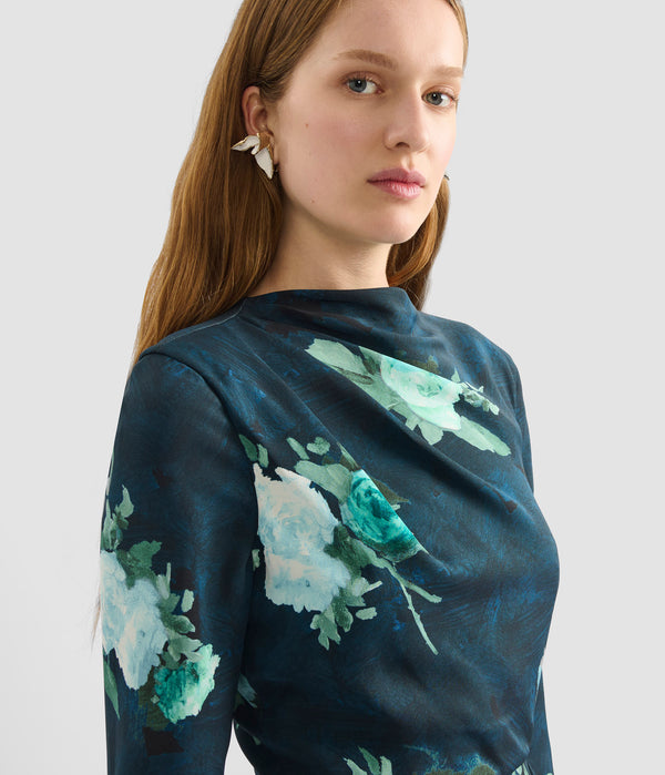 Erdem Long Sleeve Draped Midi Dress