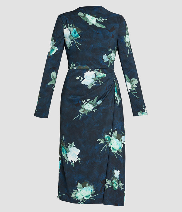erdem Long Sleeve Draped Midi Dress
