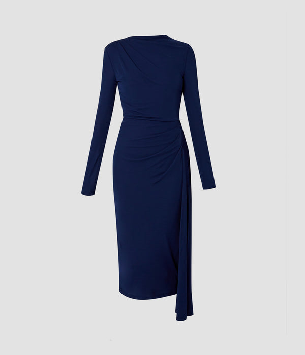 erdem Long Sleeve Draped Midi Dress