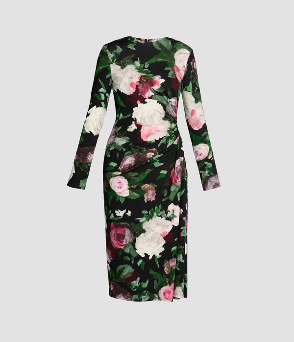 erdem Long Sleeve Draped Midi Dress