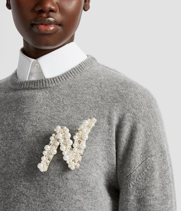 Erdem Pearl Alphabet Brooch N