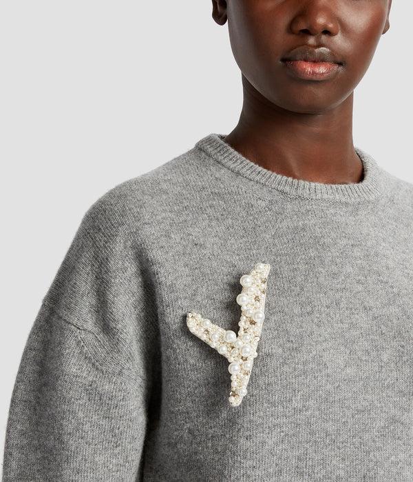 Erdem Pearl Alphabet Brooch Y