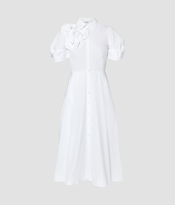 erdem Short Sleeve Midi Shirt Dress With Rosettes