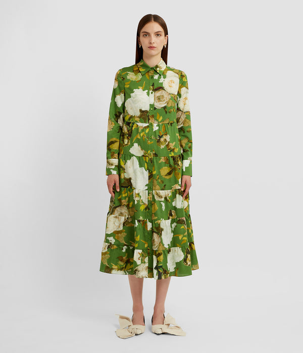 Erdem Tiered Long Sleeve Shirt Dress