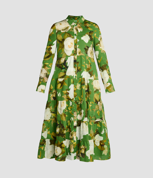 erdem Tiered Long Sleeve Shirt Dress