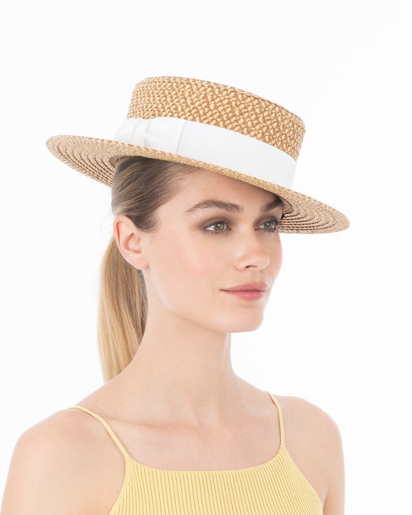 Eric Javits Boater Hat Peanut/White