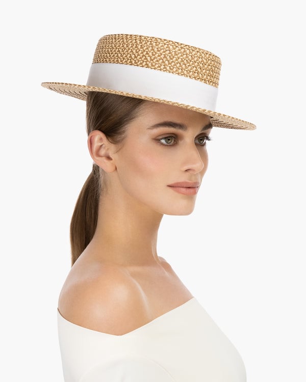 Eric Javits Boater Hat Peanut/White