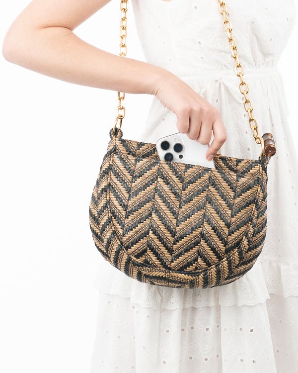 Eric Javits Chain Pouch Raffia Black Mix