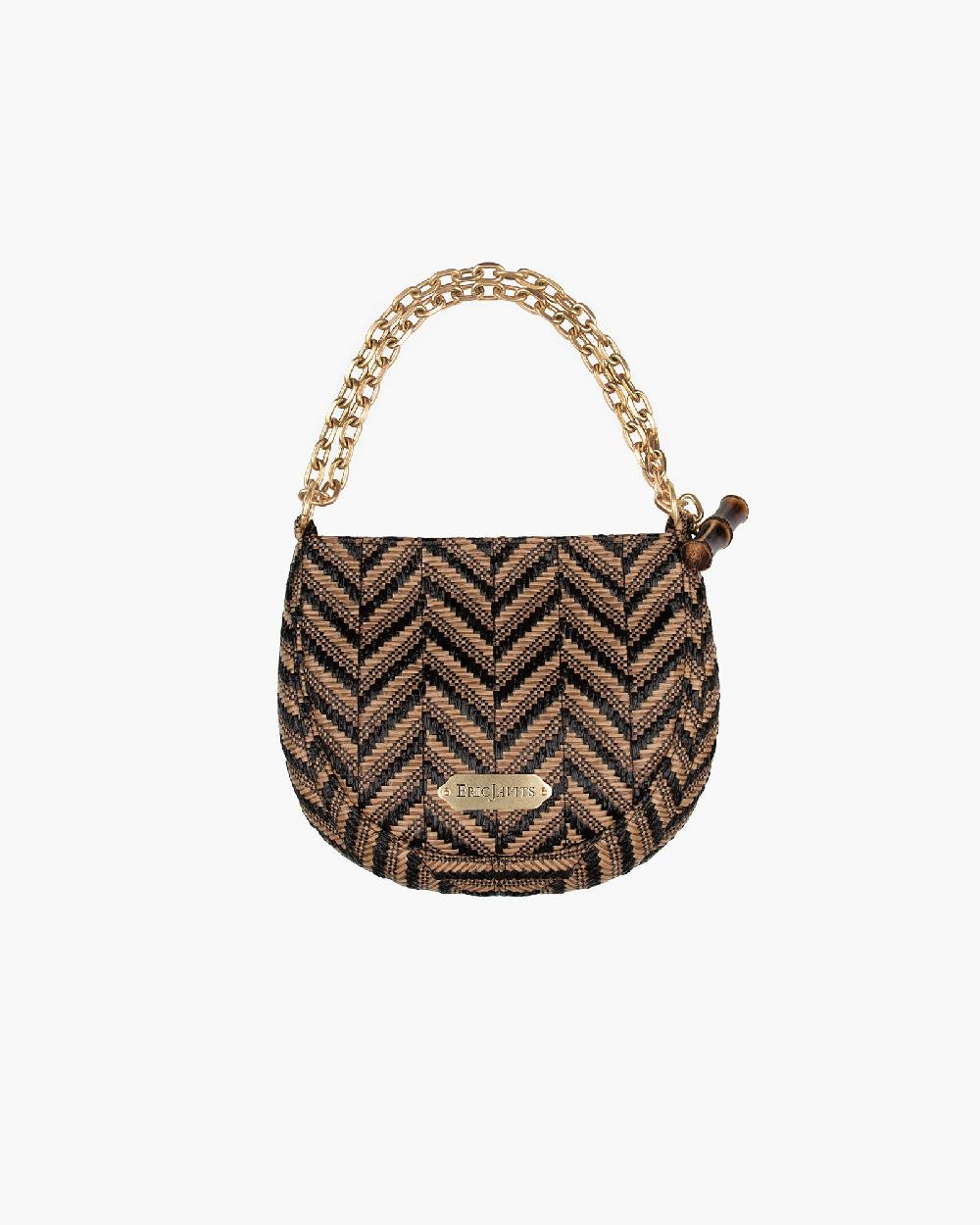 Eric Javits Chain Pouch Raffia Black Mix