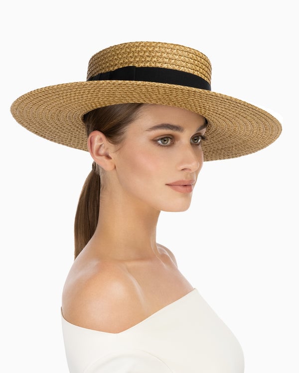 Eric Javits Gondolier Boater Hat Natural/Black