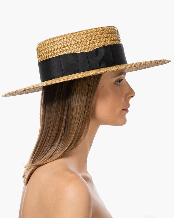 Eric Javits Gondolier Boater Hat Natural/Black