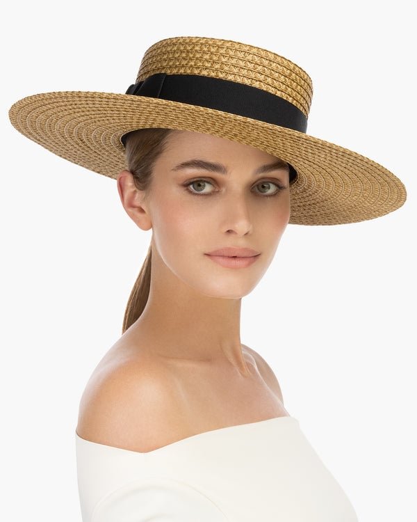 Eric Javits Gondolier Boater Hat Natural/Black